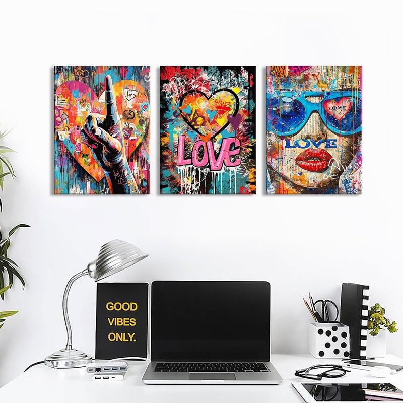 YOOOAHU Banksy Wall Art Pop Art Wall Decor Graffiti Street Pictures for Bedroom Living Room Fashion Women Canvas Paintings Prints Abstract Gesture Love Sign Posters Modern Artwork Home Decoration 12x16" 3P - Image 4