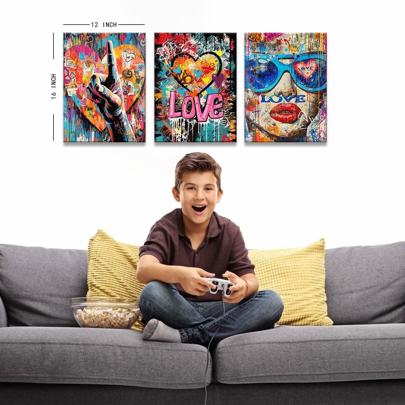 YOOOAHU Banksy Wall Art Pop Art Wall Decor Graffiti Street Pictures for Bedroom Living Room Fashion Women Canvas Paintings Prints Abstract Gesture Love Sign Posters Modern Artwork Home Decoration 12x16" 3P - Image 5