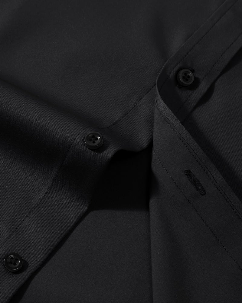 Lusead Black Button Down Shirt Men Funeral Long Sleeve Stretch Wrinkle Formal Mens Satin Tuxedo Slim fit Dress Shirt for Men - Image 4