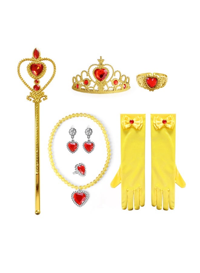 Princess Love Necklace Set for Girls, Princess Jewelry, Children's Heart-Shaped Diamond Crown Magic Wand F23 Yellow Set