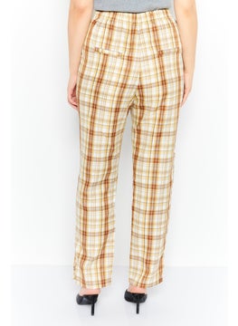 GHOSPELL Women Regular Fit Checkered Straight Leg Pants, Beige  - Image 4