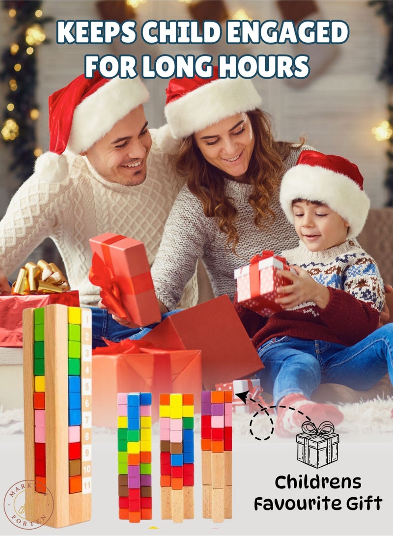 Wooden Brain Logic Tower Puzzle for Kids - Montessori Educational Stacking Toy with Activity Cards - Colour & Number Matching Learning Game - Indoor Outdoor Play - Age 3+ Toddler Gift - Image 5