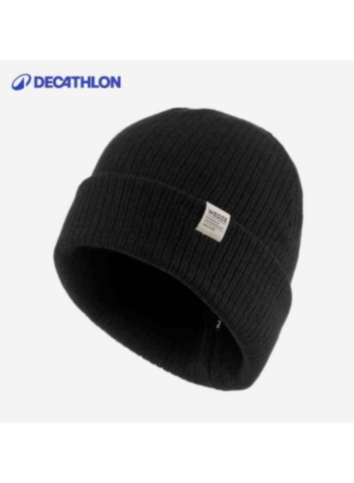 Decathlon Warm and Stylish Black Knitted Beanie Hat for Cold Weather Protection and Trendy Outdoor Wear  56-59cm