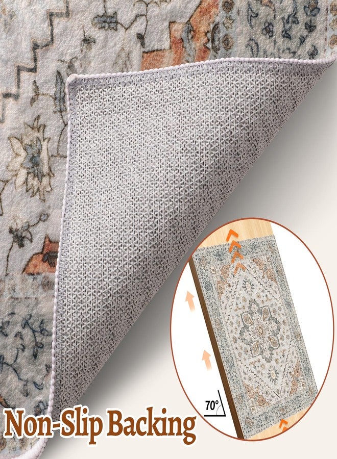 Tangsoo Vintage Small Washable Rugs for Entryway, 2x3 Rug Non Slip Grey Rug Throw Accent Indoor Front Door Distressed Door Mat, Soft Low Pile Area Rugs for Entrance Kitchen Bathroom - Image 4