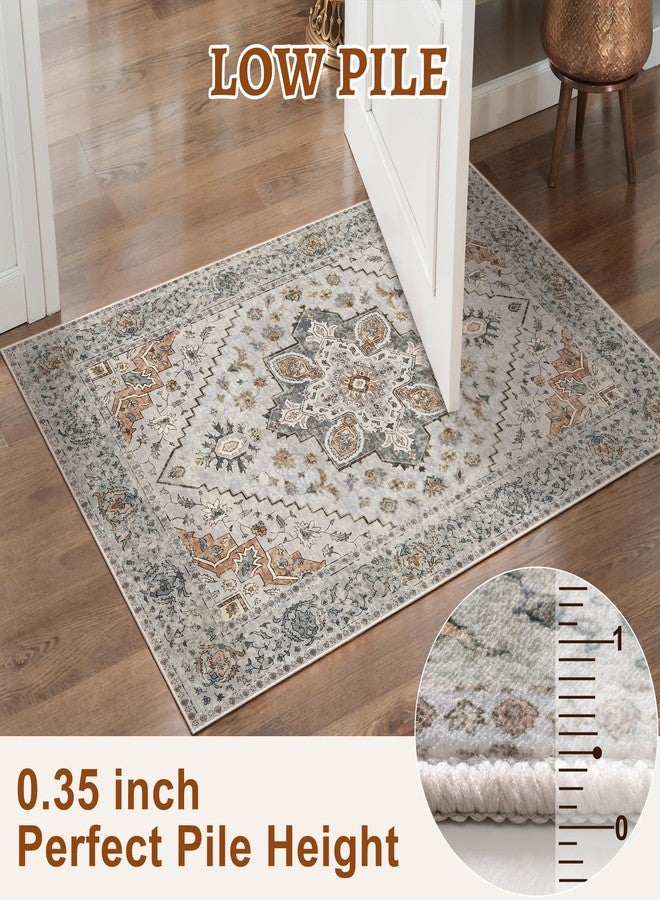 Tangsoo Vintage Small Washable Rugs for Entryway, 2x3 Rug Non Slip Grey Rug Throw Accent Indoor Front Door Distressed Door Mat, Soft Low Pile Area Rugs for Entrance Kitchen Bathroom - Image 3