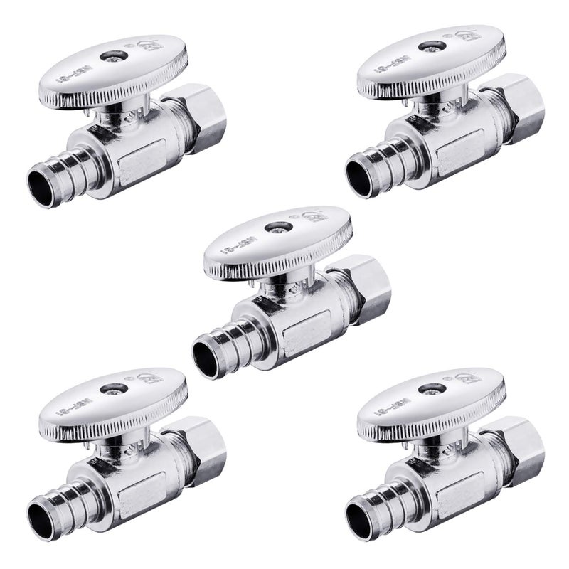 Pack of 5 EFIELD 14 Turn Straight Stop Valve 38 OD Compression x 12 Pex Chrome Plated BrassVALVE0855PCS