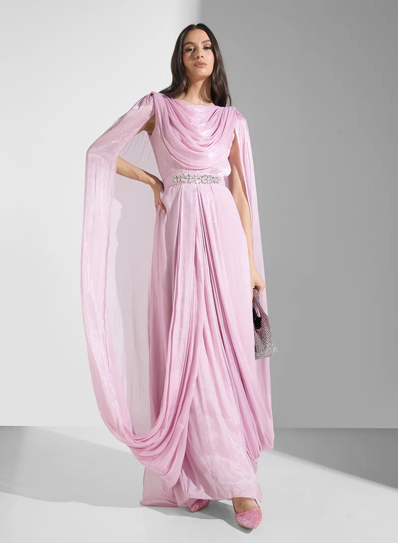 Golden Apple Draped Column Gown