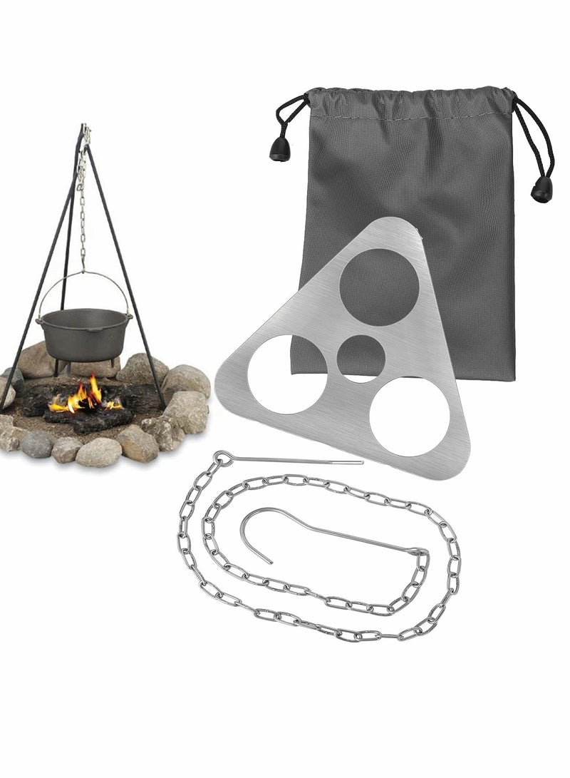 Excefore Camping Tripod Board,Turn Branches into Campfire Tripod, Stainless Steel Campfire Support Plate with Adjustable Chain for Hanging Cookware, Perfect Accessories for Outdoor Cooking - Image 1