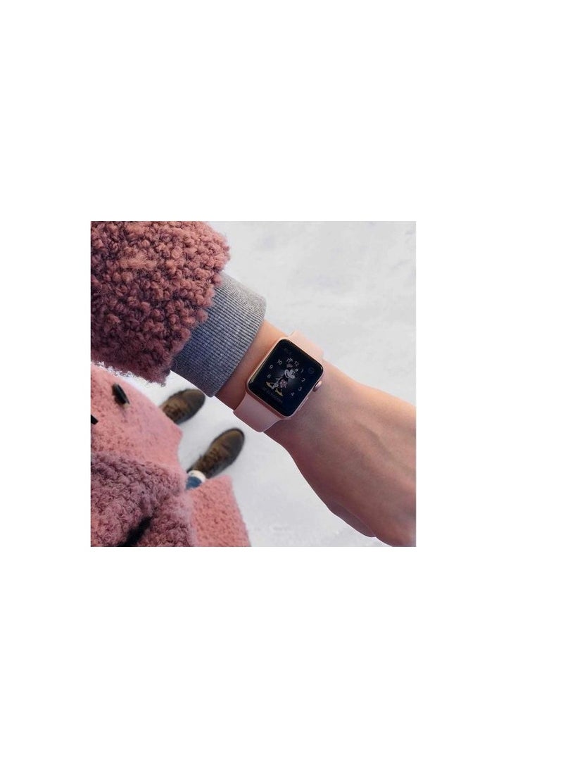 For Apple Watch Series SE Strap Band 42/44mm - Sport Rubber Bracelet Watchband- Sand Pink - Image 4