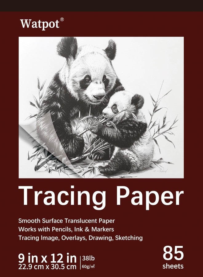 Watpot Tracing Paper 9x12 inch, 85 Sheets Translucent Tracing Paper Pad, 38lb/60gsm Vellum Art Paper Works with Pencil, Marker and Ink - Image 1