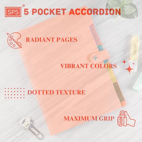 SPS 5 Pocket Expanding File Folder - Fits A4 & Letter Size Document Organizer, Accordion File Folders, File Holder for Office, School & Home Use - Orange - Image 2
