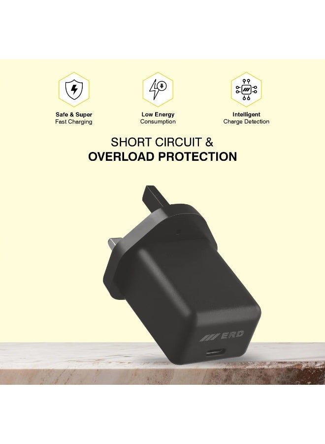 ERD 33W GaN Fast Charger | Ultra-Compact Gallium Nitride Wall Adapter | High-Efficiency Power Delivery for USB-C Laptops, iPhone 15/16, Samsung Galaxy, & Tablets | All-Protocol Fast Charging with Multi-Layer Safety Protection (Black, Adapter Only) - Image 5