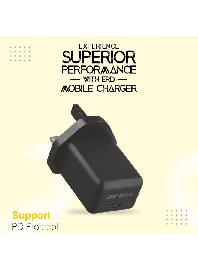 ERD 33W GaN Fast Charger | Ultra-Compact Gallium Nitride Wall Adapter | High-Efficiency Power Delivery for USB-C Laptops, iPhone 15/16, Samsung Galaxy, & Tablets | All-Protocol Fast Charging with Multi-Layer Safety Protection (Black, Adapter Only) - Image 4