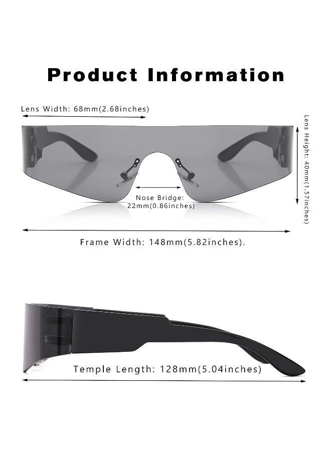 Generic Trendy Wrap-Around Sunglasses, 2Pcs Women Men Rimless Futuristic Y2K Fashion Flat Top Visor Shades Sun Glasses UV400, Rimless Sunglasses Monolithic Punk Sports Sunglasses, Colorful Fashion Glasses - Image 4