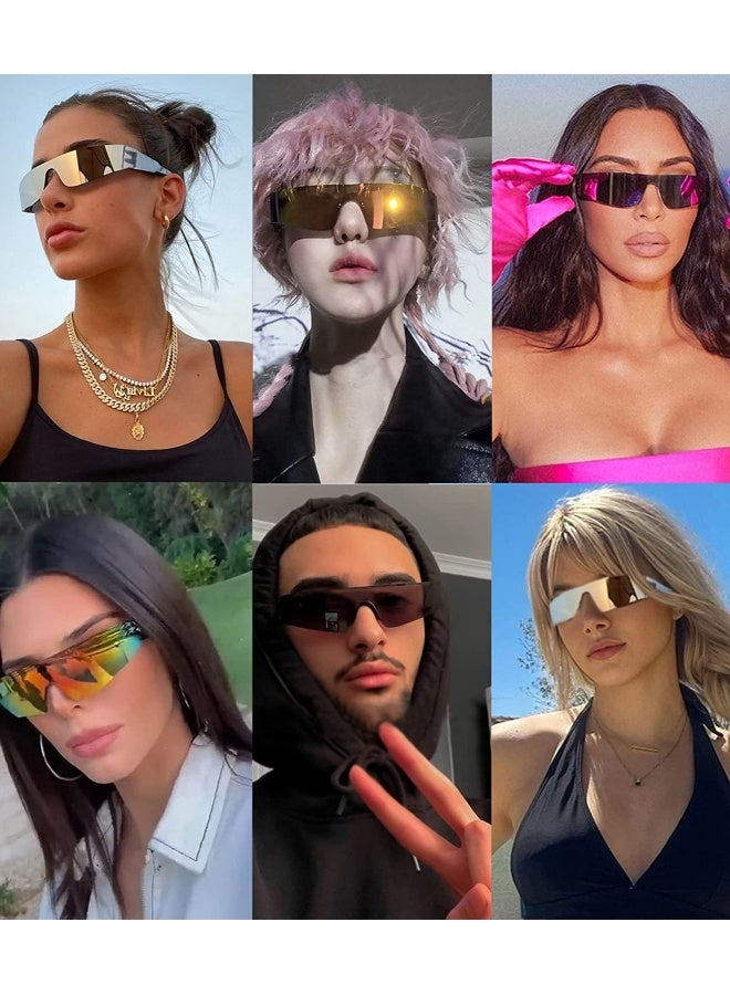 Generic Trendy Wrap-Around Sunglasses, 2Pcs Women Men Rimless Futuristic Y2K Fashion Flat Top Visor Shades Sun Glasses UV400, Rimless Sunglasses Monolithic Punk Sports Sunglasses, Colorful Fashion Glasses - Image 3