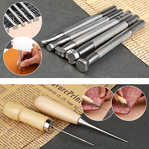 TLKKUE Leather Working Kit - Beginner's Leather Crafting Tool with Storage Bag, Leatherworking Tooling Kit for Sewing, Carving, Punching, Cutting, Stamping Tools - Image 5
