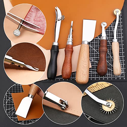 TLKKUE Leather Working Kit - Beginner's Leather Crafting Tool with Storage Bag, Leatherworking Tooling Kit for Sewing, Carving, Punching, Cutting, Stamping Tools - Image 4
