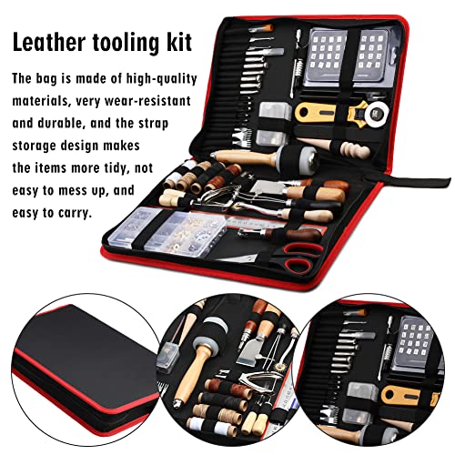 TLKKUE Leather Working Kit - Beginner's Leather Crafting Tool with Storage Bag, Leatherworking Tooling Kit for Sewing, Carving, Punching, Cutting, Stamping Tools - Image 3