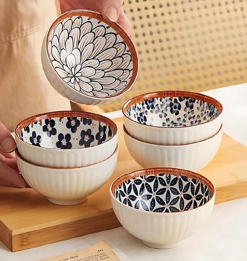 yomith Ceramic Bowls, Japanese Rice Bowls, Kitchen Cereal Bowl, Porcelain Serving Bowls for Rice, Soup, Dessert, Snack, 300ml (White, Set of 6) - Image 1