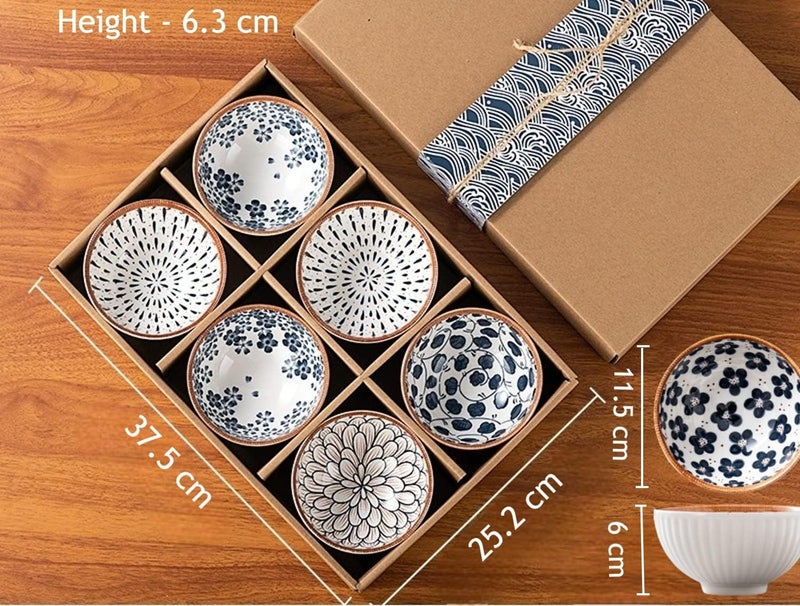 yomith Ceramic Bowls, Japanese Rice Bowls, Kitchen Cereal Bowl, Porcelain Serving Bowls for Rice, Soup, Dessert, Snack, 300ml (White, Set of 6) - Image 2