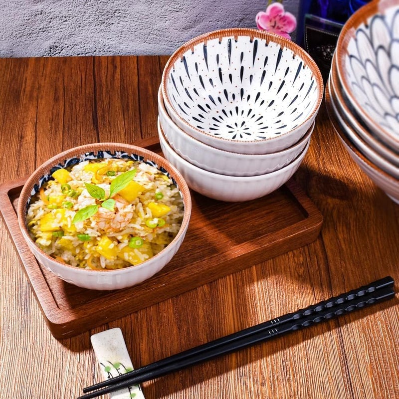 yomith Ceramic Bowls, Japanese Rice Bowls, Kitchen Cereal Bowl, Porcelain Serving Bowls for Rice, Soup, Dessert, Snack, 300ml (White, Set of 6) - Image 3