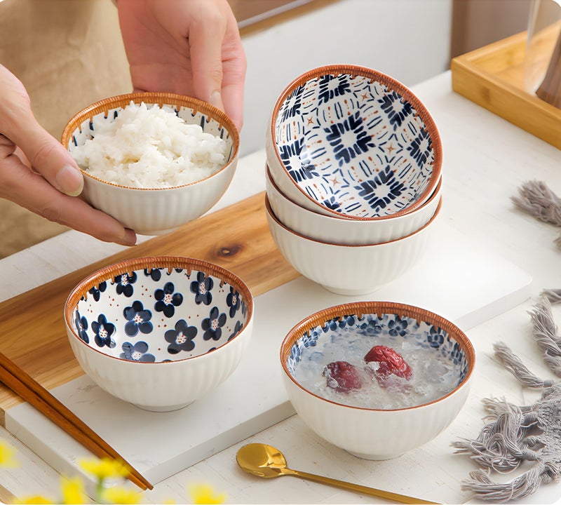yomith Ceramic Bowls, Japanese Rice Bowls, Kitchen Cereal Bowl, Porcelain Serving Bowls for Rice, Soup, Dessert, Snack, 300ml (White, Set of 6) - Image 4