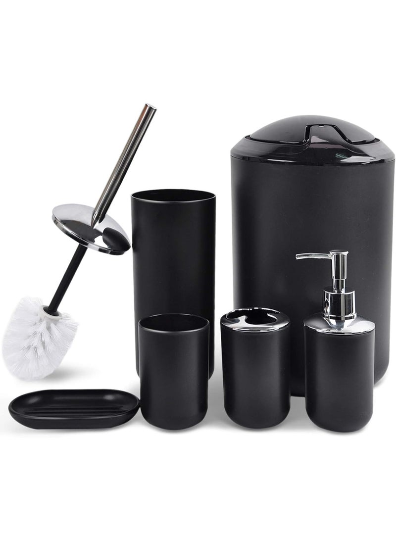 Bathroom Accessories Set 6 Piece - Trash Can, Toothbrush Holder, Toothbrush Cup, Soap Dispenser, Soap Dish, Toilet Brush Holder - Modern Bathroom Decor Set (Dark Black) - Image 1