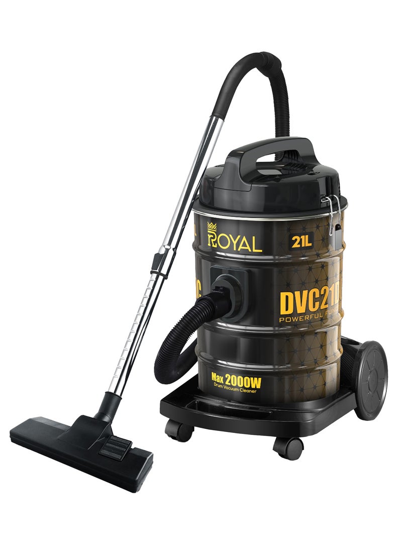 Royal 21L Drum Vacuum Cleaner 2000W | Strong Suction Motor, Metal Telescopic Tube, Dust Full Indicator, 4-Meter Cord & Large Dust Bag | RA-VCB2121 Yellow & Black 2000 W Vacuum Cleaner RA-VCB2121 - Image 1