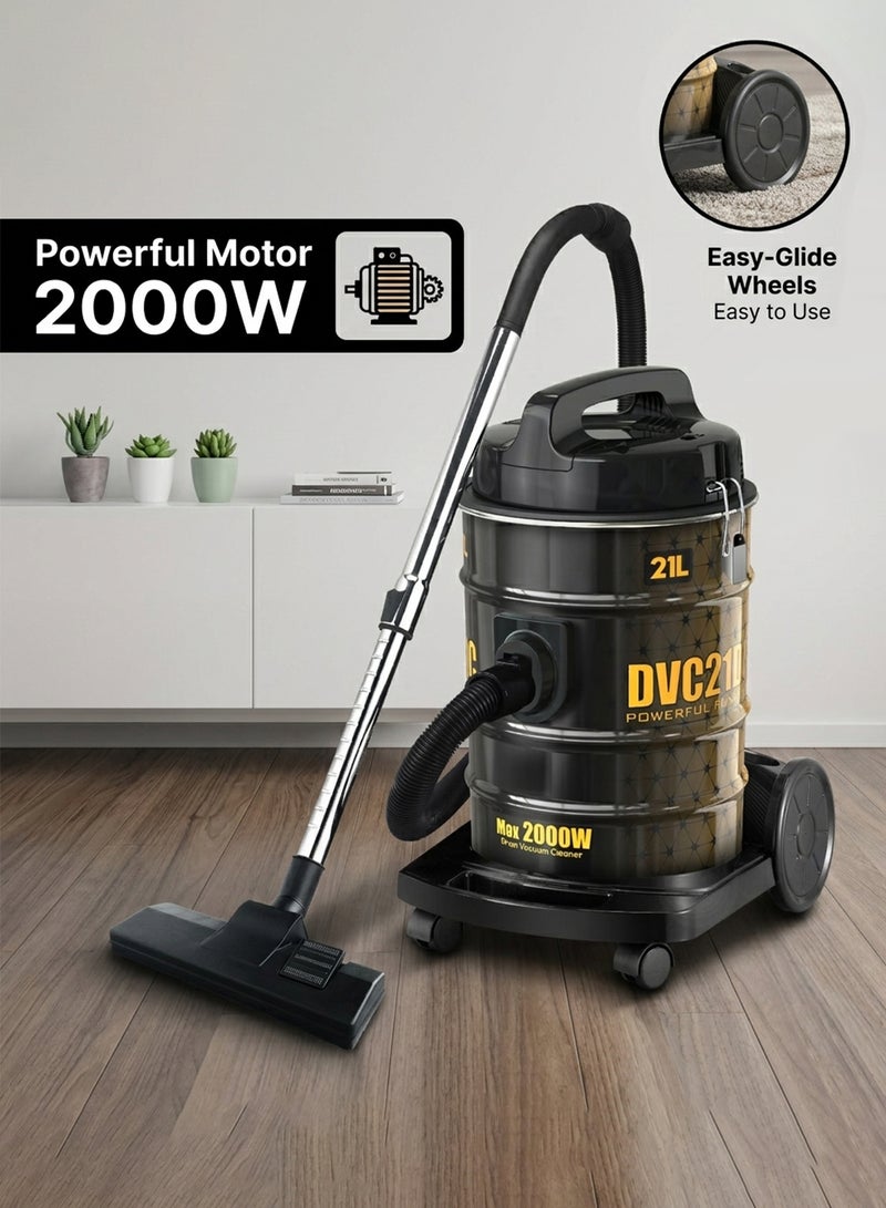 Royal 21L Drum Vacuum Cleaner 2000W | Strong Suction Motor, Metal Telescopic Tube, Dust Full Indicator, 4-Meter Cord & Large Dust Bag | RA-VCB2121 Yellow & Black 2000 W Vacuum Cleaner RA-VCB2121 - Image 5