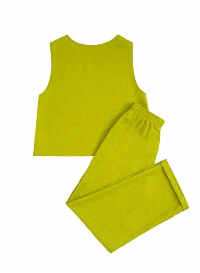 Take Two Green Sleeveless Top And Wide-Leg Trousers - Image 2
