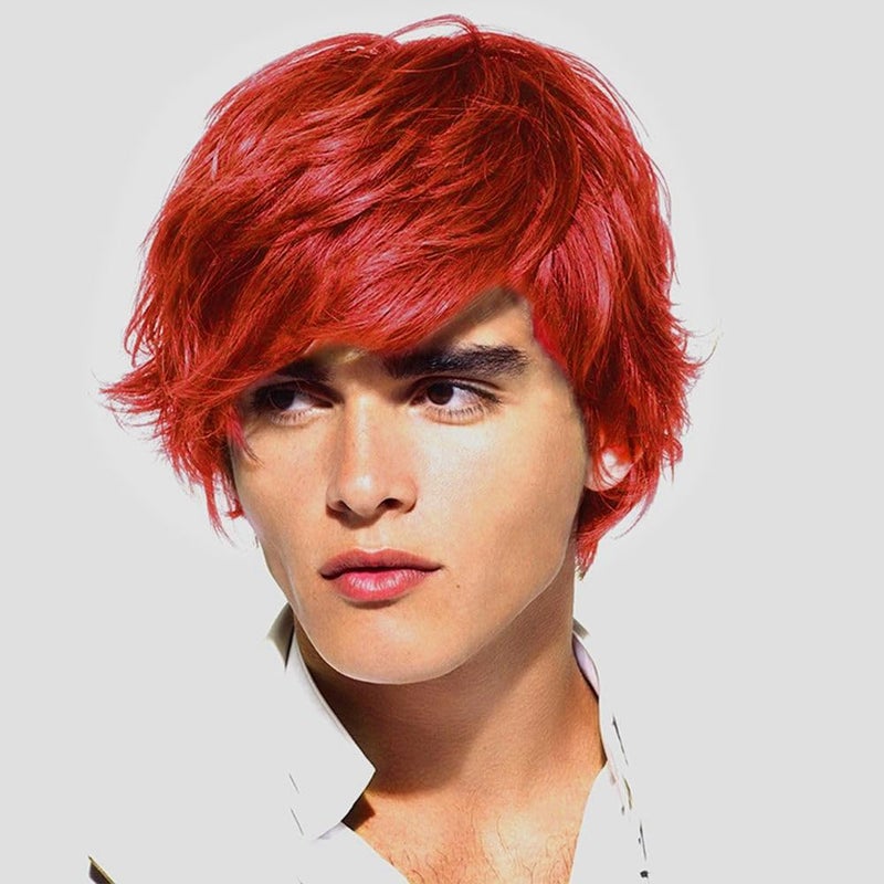 Red Short Wigs for Men with Bangs Synthetic Natural Looking Halloween Cosplay Hair Wig for Male Guys