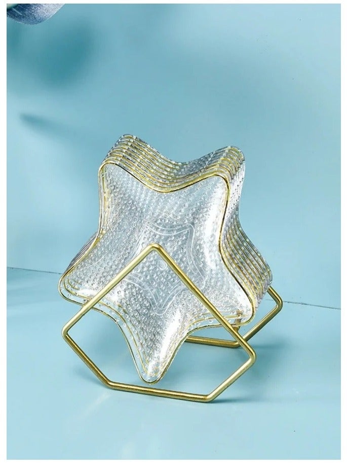6 Pack Starfish Shaped Clear Plastic Plates Dessert Plates Snack Dishes With Rack 14.5"15.5*2.5cm For Home Kitchen Office - Image 1
