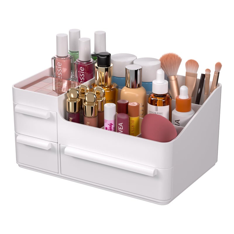 CHANCETSUI Makeup Organizer With Drawers Makeup Desk Organizer Bathroom Countertop Organizer for Cosmetics Vanity Holder for Lipstick Makeup Brush HolderOrganizer White