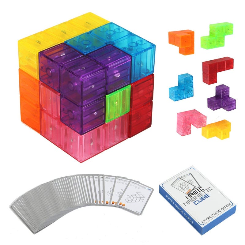 Wtohobby Magnetic Soma Cube Block Childrens Educational Toys Magnetic Tiles for Kids Stress Relief Toy Puzzle Cubes to Develops Intelligence Ideal for Birthday Gifts Crystal - Image 2