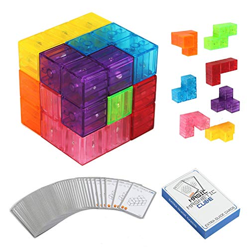 Wtohobby Magnetic Soma Cube Block Childrens Educational Toys Magnetic Tiles for Kids Stress Relief Toy Puzzle Cubes to Develops Intelligence Ideal for Birthday Gifts Crystal - Image 1