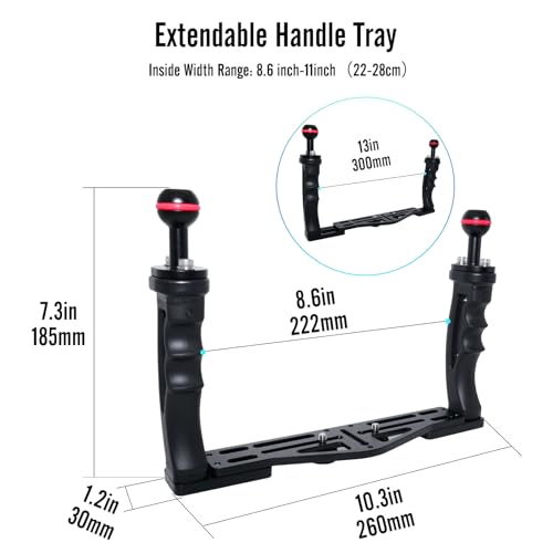 nitescuba NS10 Underwater Camera Tray extendable Handle Grips Bracket for gopro,pt059,rx100 uw Camera housing Universal Soft Handle with Aluminum and Rubber Material (Black) - Image 3