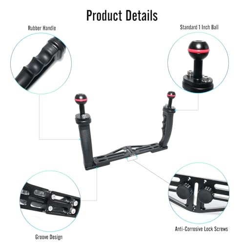 nitescuba NS10 Underwater Camera Tray extendable Handle Grips Bracket for gopro,pt059,rx100 uw Camera housing Universal Soft Handle with Aluminum and Rubber Material (Black) - Image 4