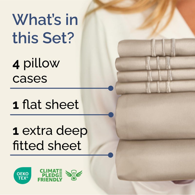 Extra Deep Queen Sheet Set - 6 Piece Breathable and Cooling Sheets - Hotel Luxury Bed Sheets Set - Easy & Secure Fit - Soft  Wrinkle Free and Comfy Sheets Set - Wheat Sheet Set with Extra Deep Pockets