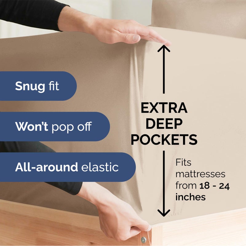 Extra Deep Queen Sheet Set - 6 Piece Breathable and Cooling Sheets - Hotel Luxury Bed Sheets Set - Easy & Secure Fit - Soft  Wrinkle Free and Comfy Sheets Set - Wheat Sheet Set with Extra Deep Pockets