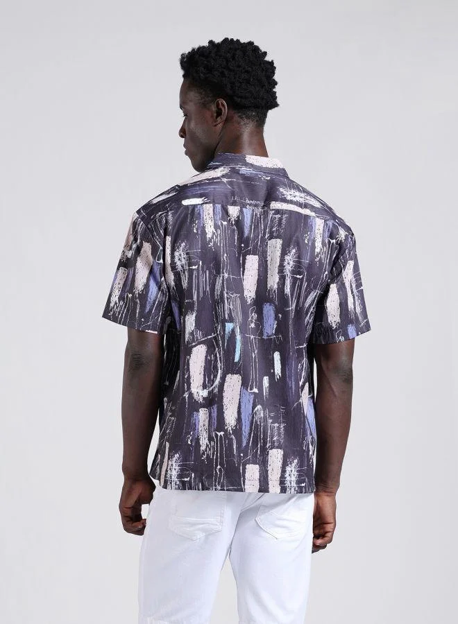 ذا انديان كراج كو Men Relaxed Fit Printed Cuban Collar Half Sleeves Shirt