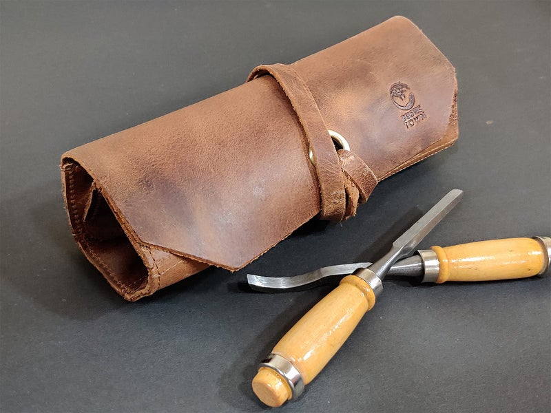 Rustic Town Leather Tool Roll Up Pouch - Leather Tool Wrench Roll/Chisel Bag - Image 4