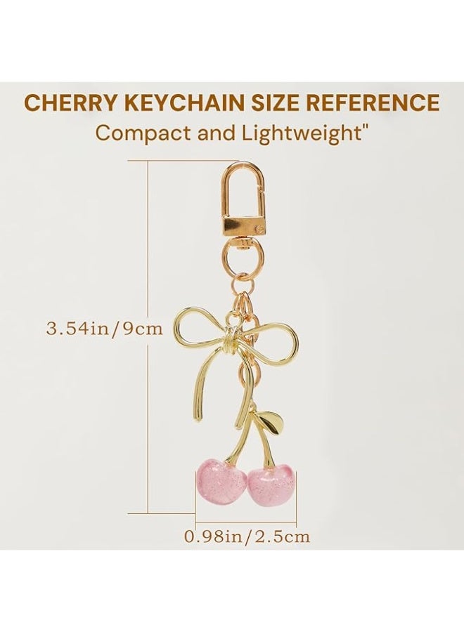 2pcs Cherry Keychain, Glitter Cherry Bag Charm, Elegant Key Ring for Women,Cute Keychains for Girls, Perfect for Car Interior and Home Decor Accessory(Pink+Red) - Image 2