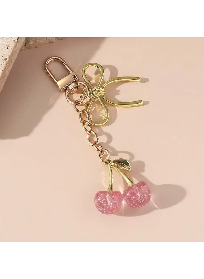 2pcs Cherry Keychain, Glitter Cherry Bag Charm, Elegant Key Ring for Women,Cute Keychains for Girls, Perfect for Car Interior and Home Decor Accessory(Pink+Red) - Image 3