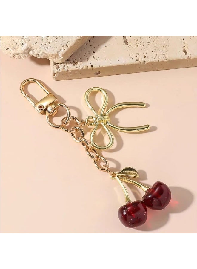 2pcs Cherry Keychain, Glitter Cherry Bag Charm, Elegant Key Ring for Women,Cute Keychains for Girls, Perfect for Car Interior and Home Decor Accessory(Pink+Red) - Image 4
