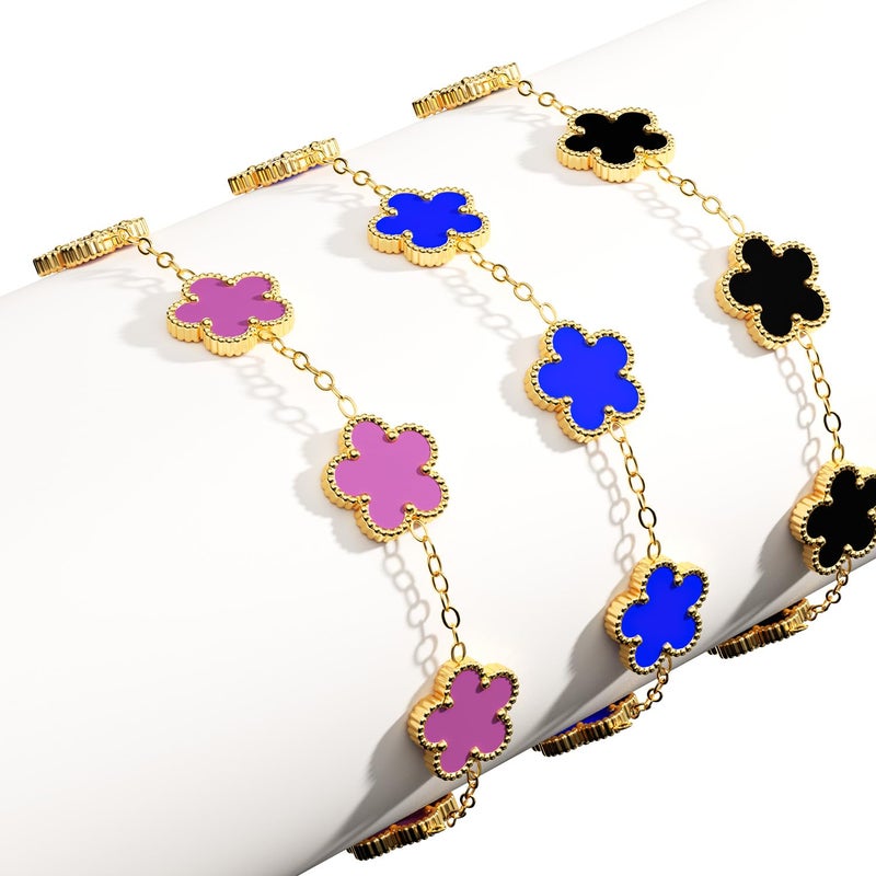 AICase 18K Gold Plated Clover Bracelet Dupes Blue/Pink/Black Bracelet Set for Women Four Leaf Lucky Bracelets Jewelry Birthday Gifts for Women/Mon/Friends_02 - Image 5