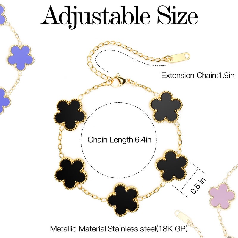AICase 18K Gold Plated Clover Bracelet Dupes Blue/Pink/Black Bracelet Set for Women Four Leaf Lucky Bracelets Jewelry Birthday Gifts for Women/Mon/Friends_02 - Image 4