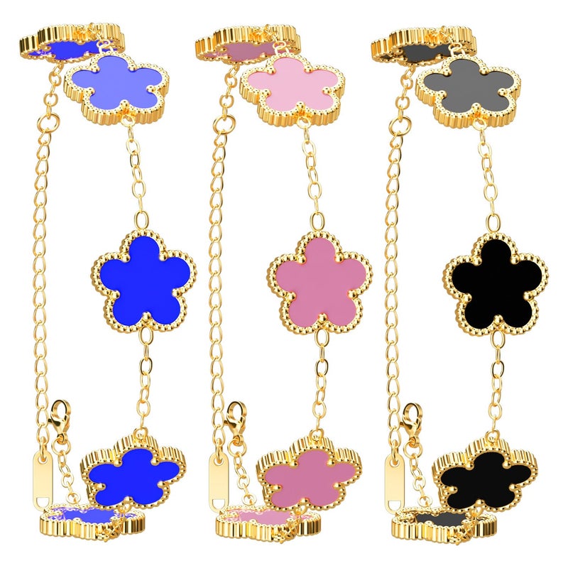 AICase 18K Gold Plated Clover Bracelet Dupes Blue/Pink/Black Bracelet Set for Women Four Leaf Lucky Bracelets Jewelry Birthday Gifts for Women/Mon/Friends_02 - Image 1
