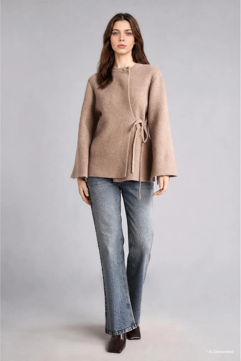 ديفاكتو Relax Fit Crew Neck Wool Blend Knit Pullover