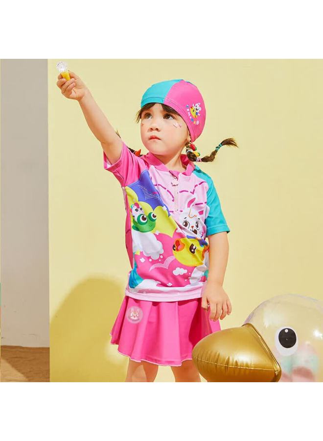 Lemonkid Children's Swimwear, Boys And Girls Quick-dry Two-piece Swimsuit For Older Kids And Toddlers, Peach Pink Little Rabbit Design, Size 100 - Image 5