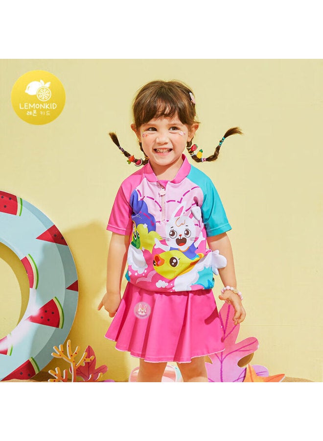 Lemonkid Children's Swimwear, Boys And Girls Quick-dry Two-piece Swimsuit For Older Kids And Toddlers, Peach Pink Little Rabbit Design, Size 100 - Image 4